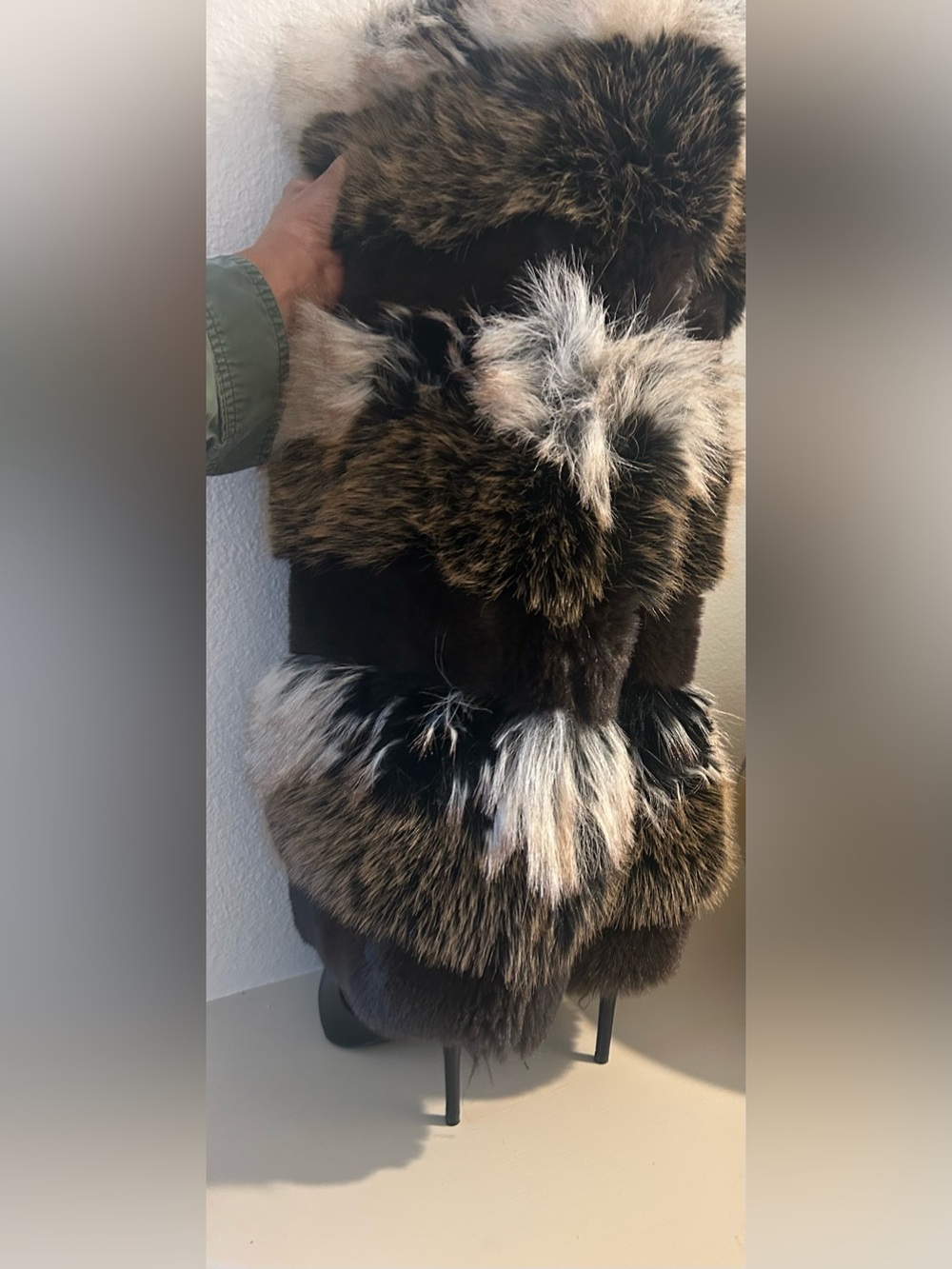 Luxury Brown Multi-Tone Knee High Fur Boots